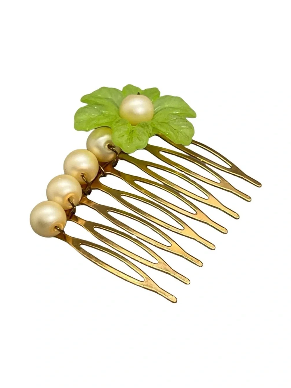 Pearl & Lime Flower Gold Hair Comb 2,0” FINAL PRICE DROP